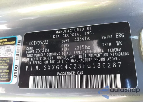 2023 Kia K5 Lxs z USA, uszkodzony, nr VIN 5XXG14J23PG186287